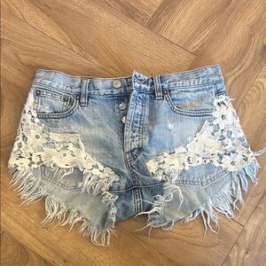 We The Free Blue Jean cutoffs with White Lace